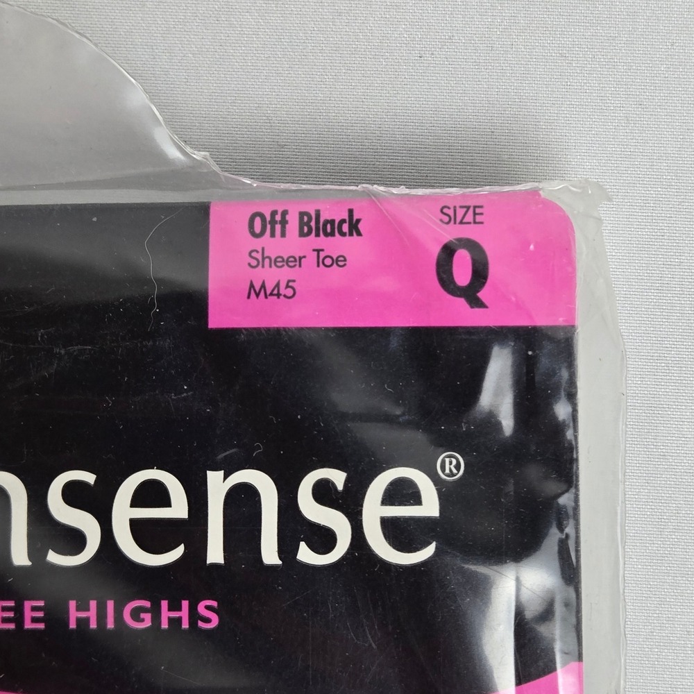 2 Pairs No Nonsense Premium Nylon Knee Highs, Off Black, Sheer Toe, M45, Q, New - Picture 2 of 7